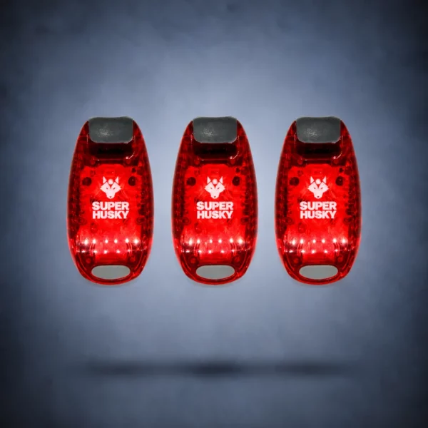 Lot de 3 LED de signalisation sécurité Super Husky FLASH500 rouges avec éclairage visible pour running, vélo, randonnée et déplacements nocturnes.
